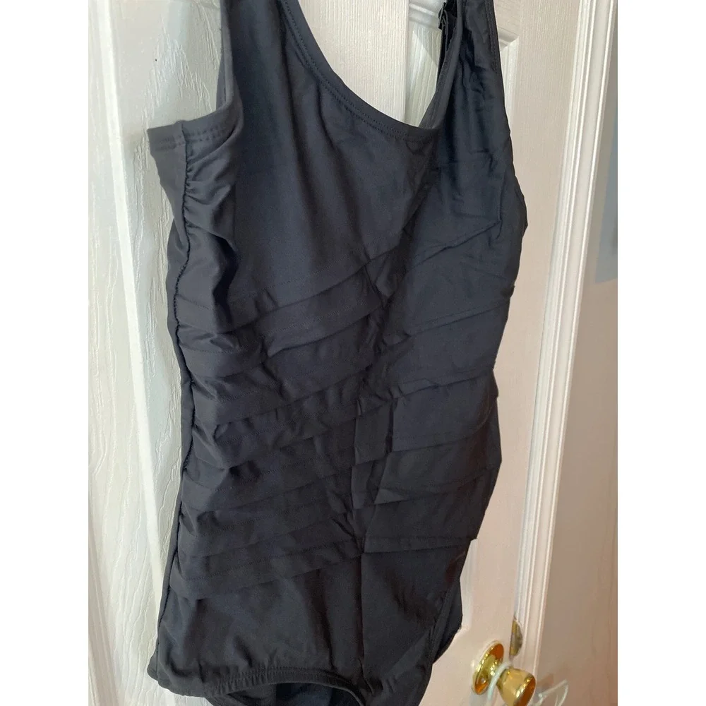 DKNY Black‎ Ruched One Piece Swimsuit Women's Size M - Picture 2 of 16